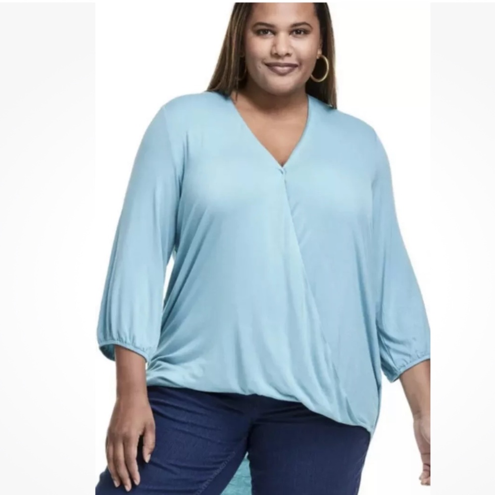 Maria Gabrielle for JMS 3/4 Sleeve Wrap Aqua Top Plus Size 2X NEW